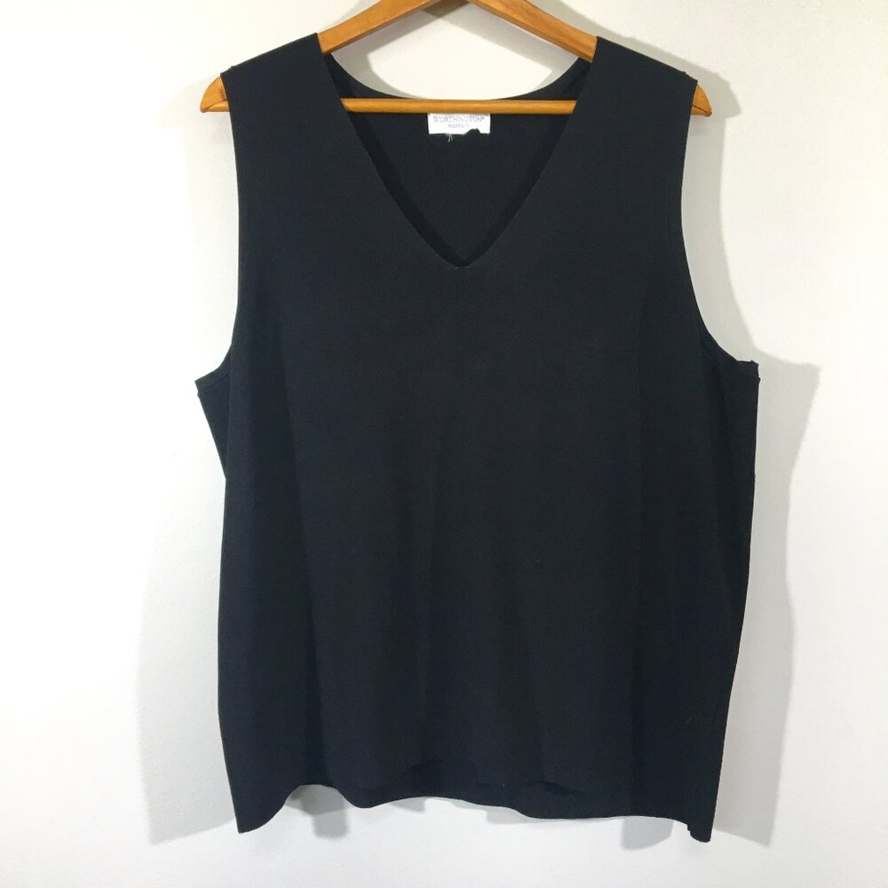 Worthington Black Sleeveless‎ V Neck Knit Basic Tank